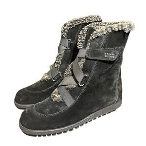 STUART WEITZMAN‎ BLACK SUEDE LEATHER COMBAT ANKLE BOOTS SHEARLING SIZE 7.5